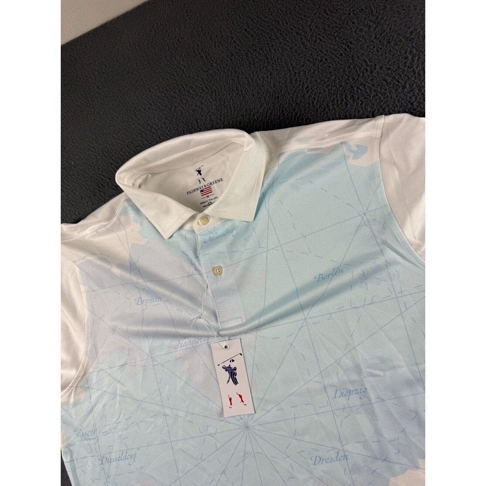 Fairway & Greene‎ Shirt Men's M Blue Map Geography AOP Golf Performance NWT